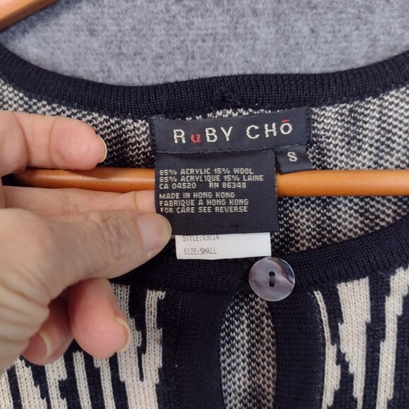 VTG Ruby Cho Cardigan Sweater Animal Print Embroidered Long Sleeve Wool Blend S - Picture 3 of 6